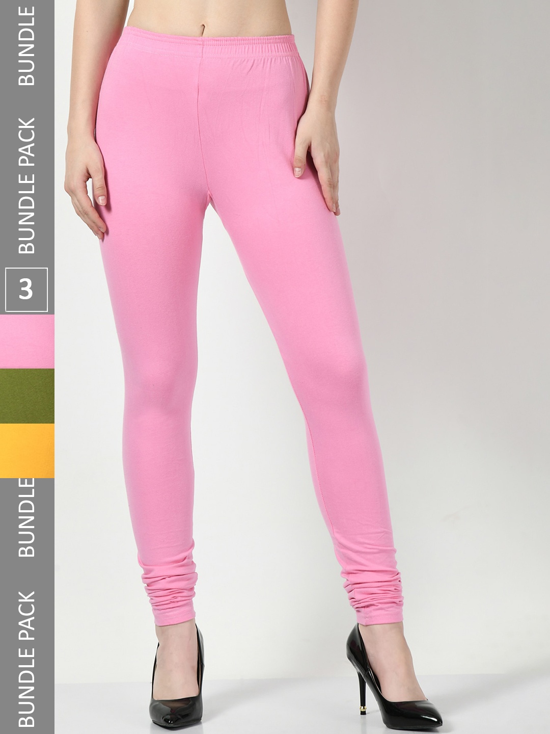 

BAESD Women Pack Of 3 Churidar-Length Leggings, Pink