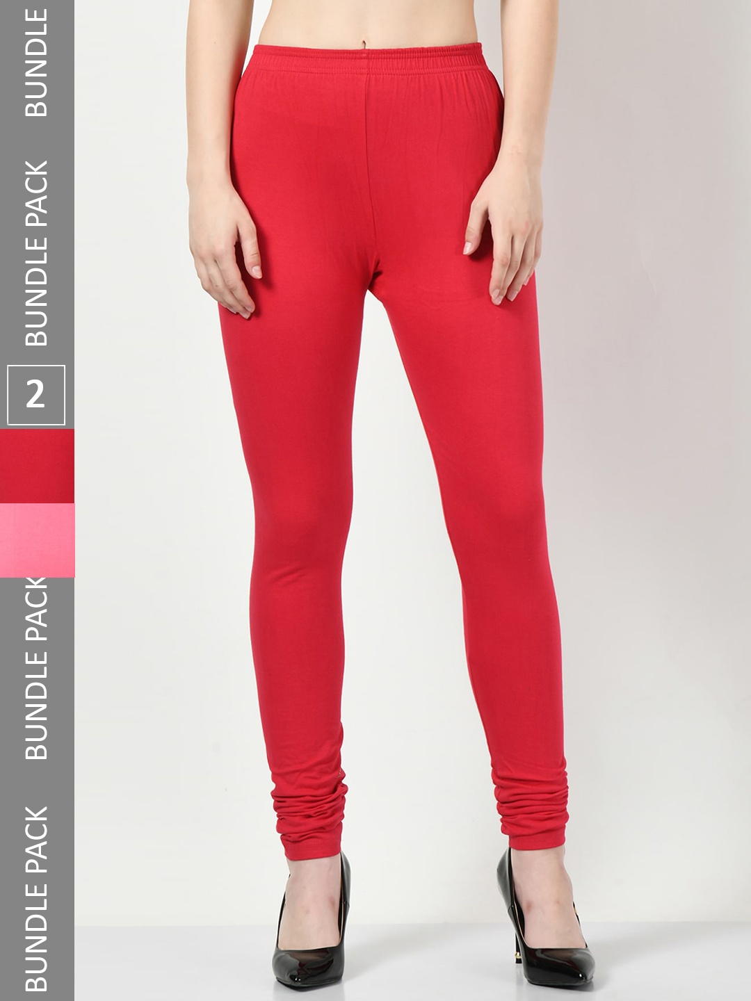 

BAESD Pack Of 2 Cotton Lycra Churidar Length Leggings, Red