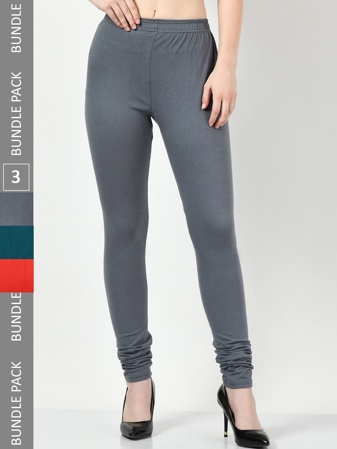 

BAESD Women Pack Of 3 Churidar-Length Cotton Leggings, Grey