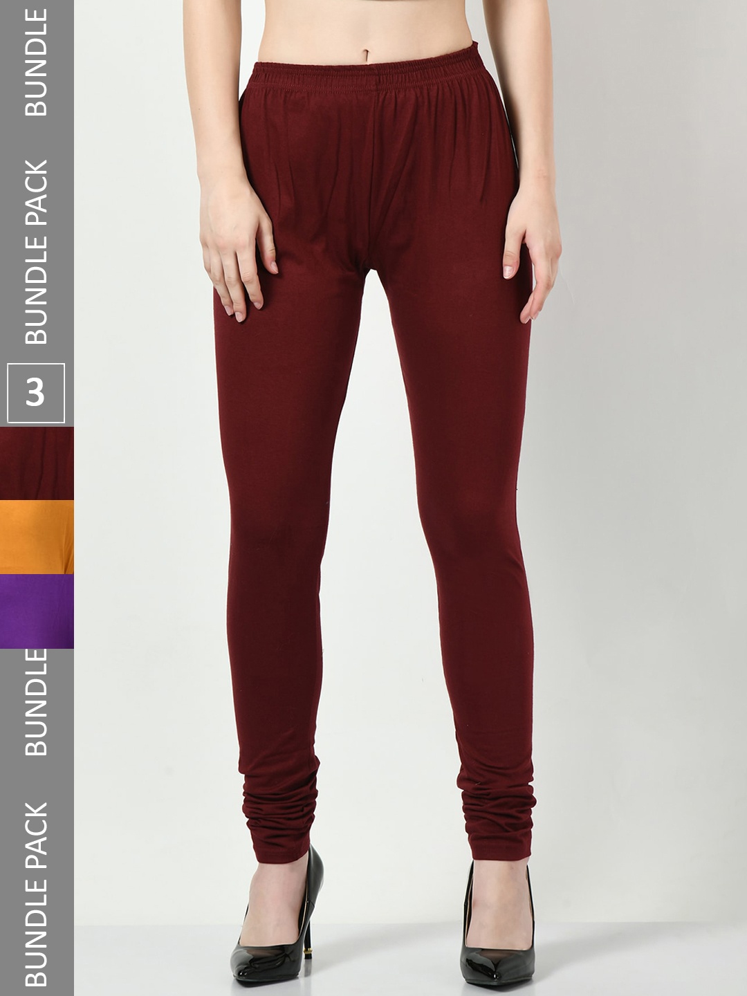 

BAESD Pack Of 3 Cotton Lycra Churidar-Length Leggings, Maroon