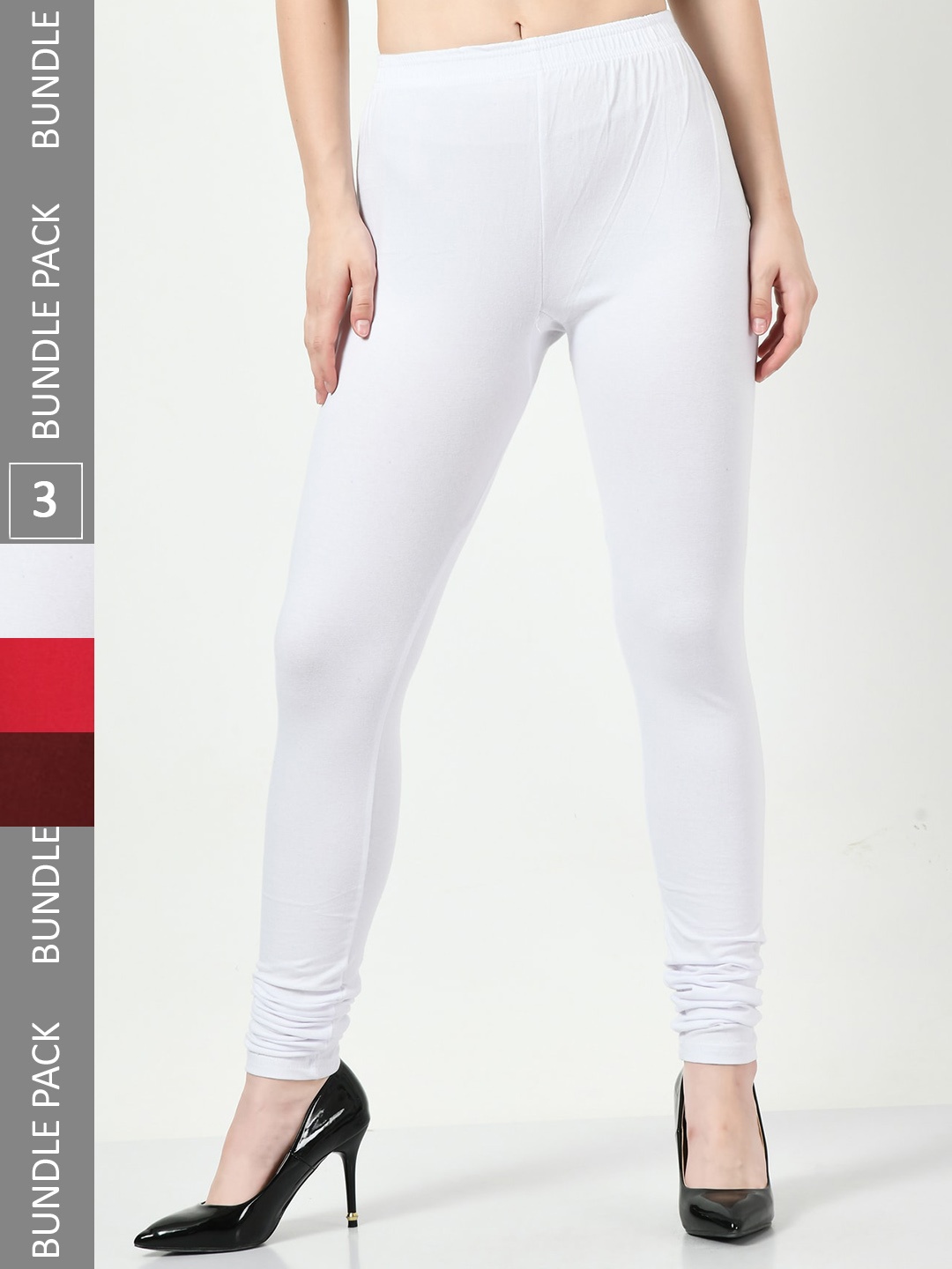

BAESD Women Pack Of 3 Churidar-Length Leggings, White