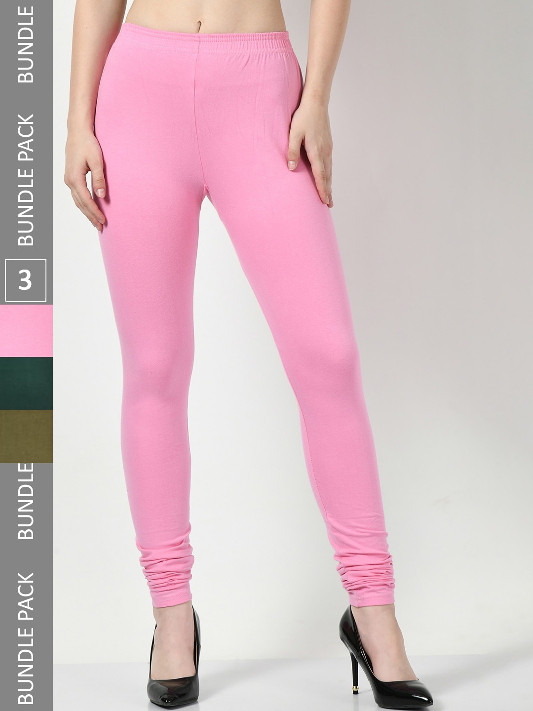 

BAESD Pack Of 3 Churidar-Length Leggings, Pink