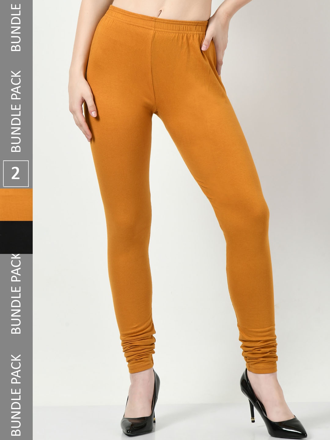 

BAESD Pack Of 2 Super Soft Churidar-Length Leggings, Yellow
