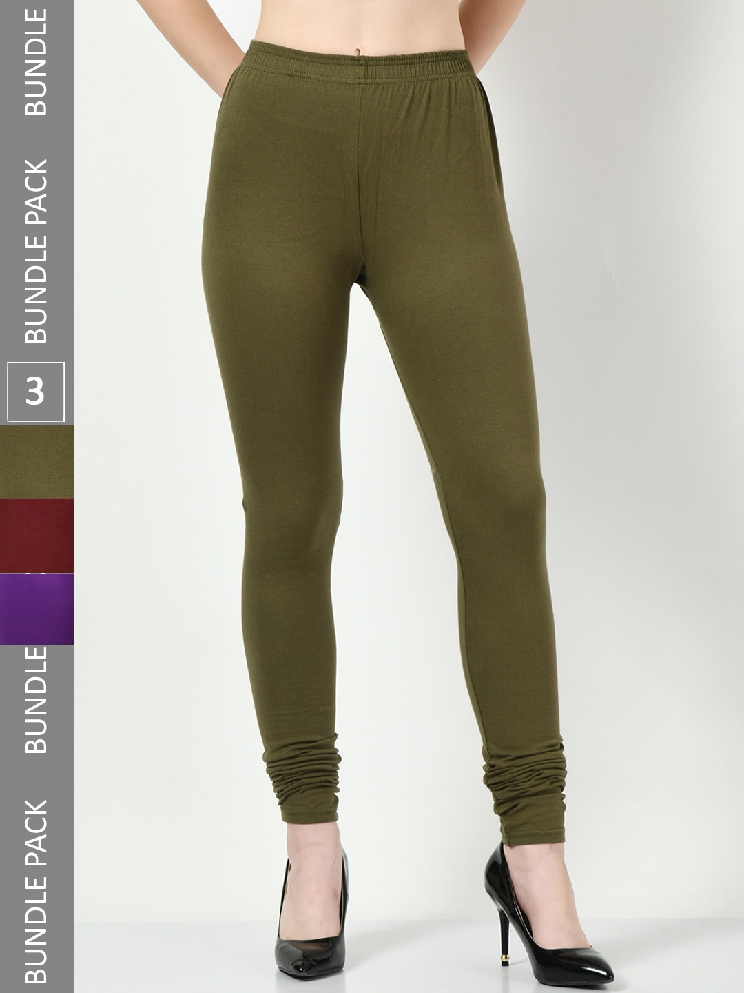 

BAESD Pack Of 3 Chudidar Length Leggings, Olive