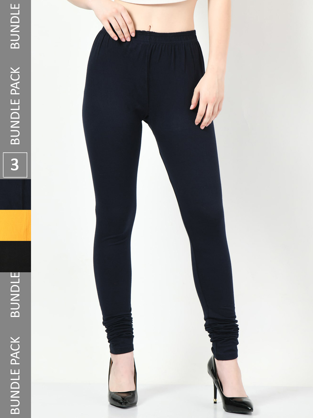 

BAESD Pack Of 3 Churidar-Length Leggings, Navy blue