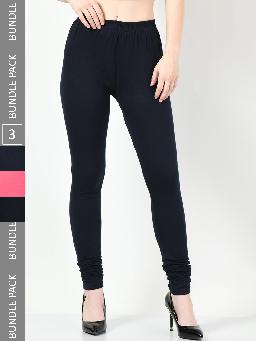 

BAESD Pack of 3 Soft Churidar-Length Cotton Lycra Legging, Navy blue