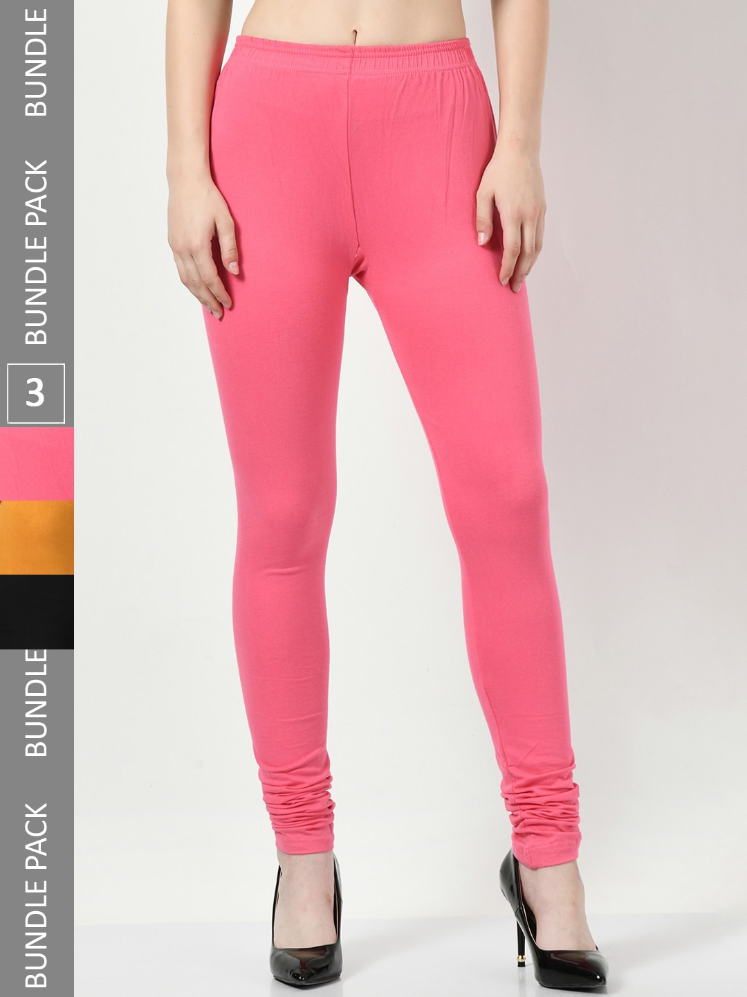 

BAESD Women Pack Of 3 Churidar-Length Leggings, Pink