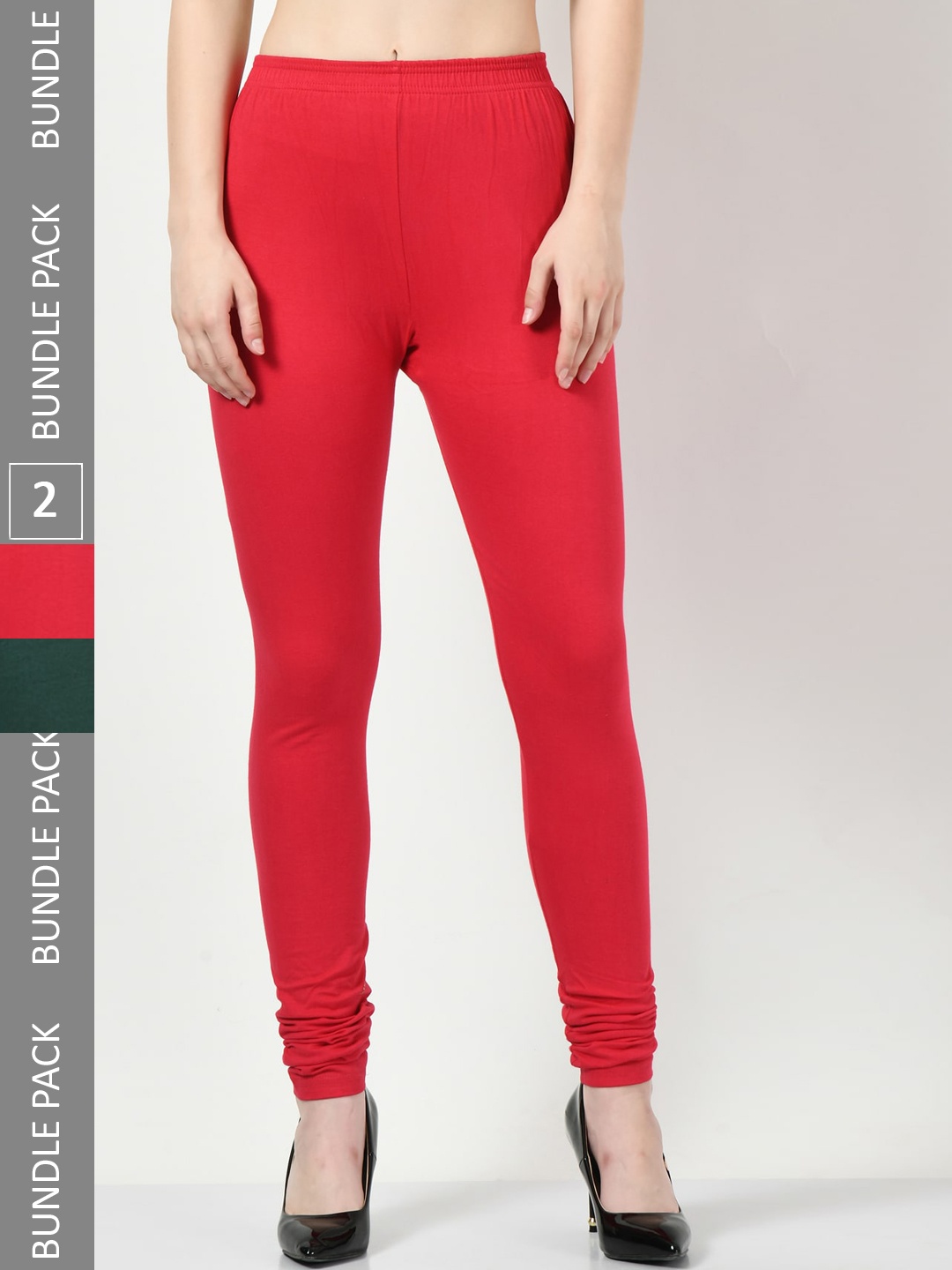 

BAESD Women Pack Of 2 Churidar-Length Leggings, Red