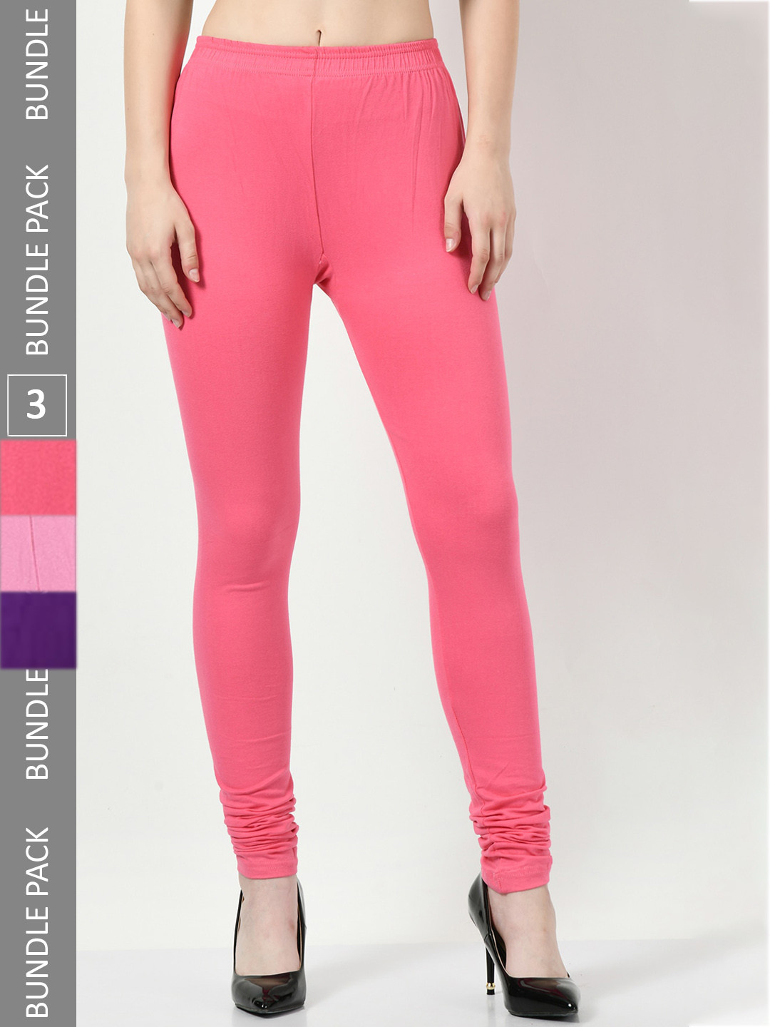 

BAESD Pack Of 3 Churidar-Length Cotton Lycra Leggings, Pink