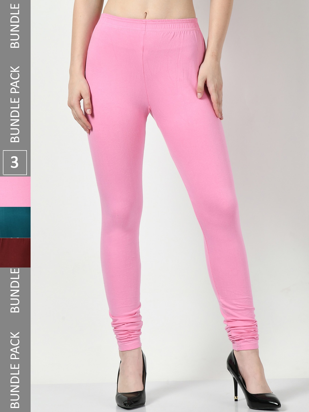 

BAESD Pack Of 3 Cotton Lycra Churidar-Length Leggings, Pink