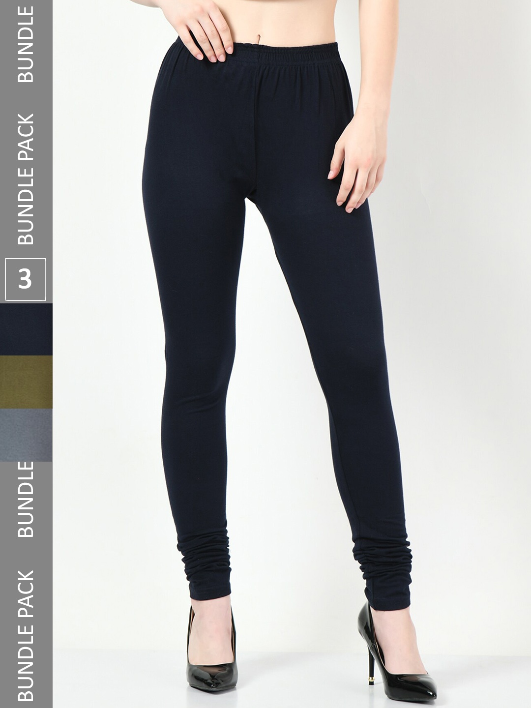 

BAESD Pack Of 3 Churidar Length Leggings, Navy blue