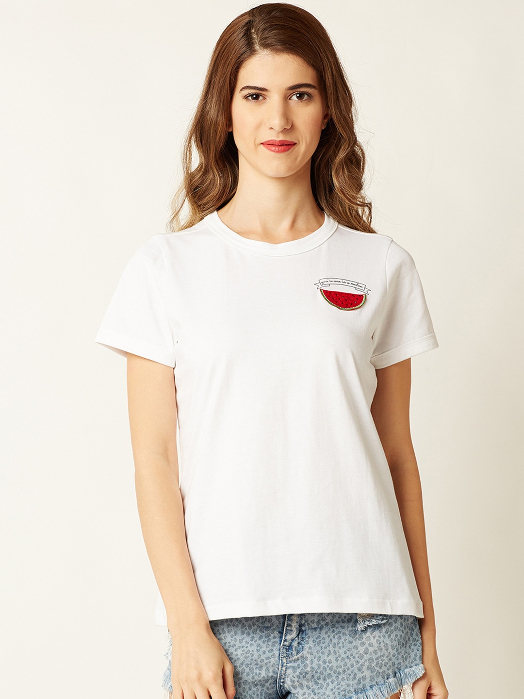 

Miss Chase Women White Solid Round Neck T-shirt