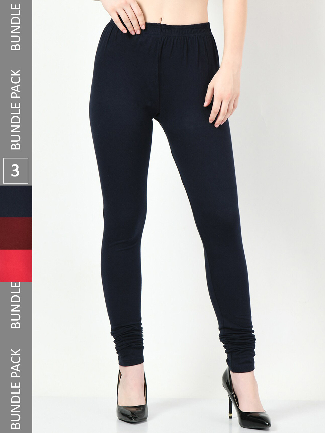 

BAESD Women Pack Of 3 Churidar-length Leggings, Red