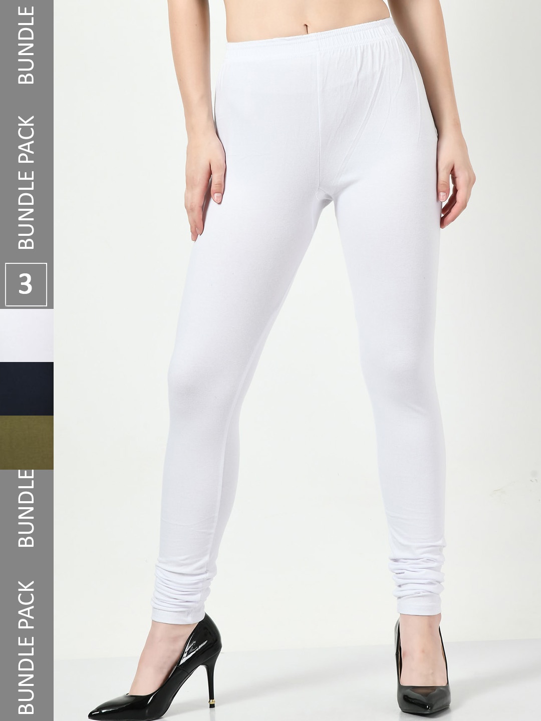 

BAESD Pack Of 3 Mid-Rise Cotton Lycra Churidar Length Leggings, White