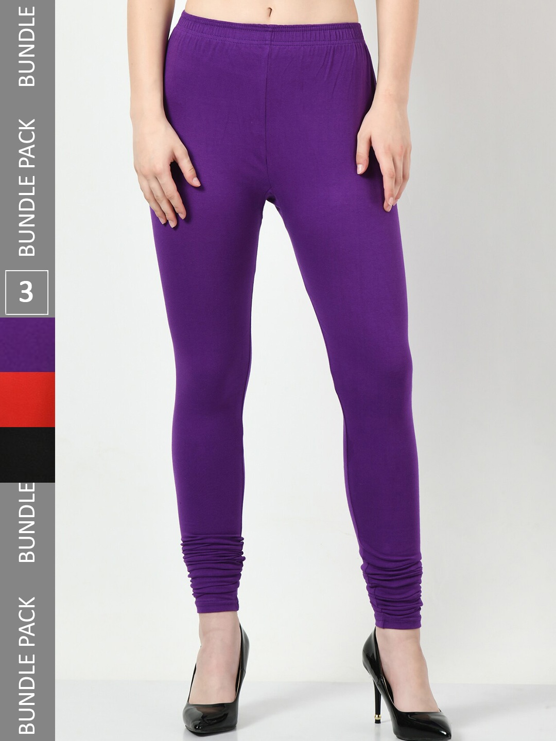 

BAESD Pack Of 3 Cotton Lycra Churidar Length Slim Fit Leggings, Violet