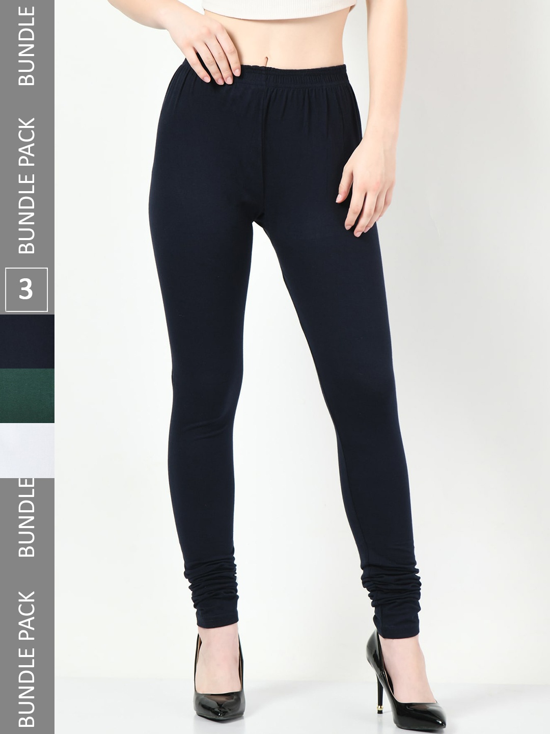 

BAESD Pack Of 3 Churidar Length Leggings, Navy blue