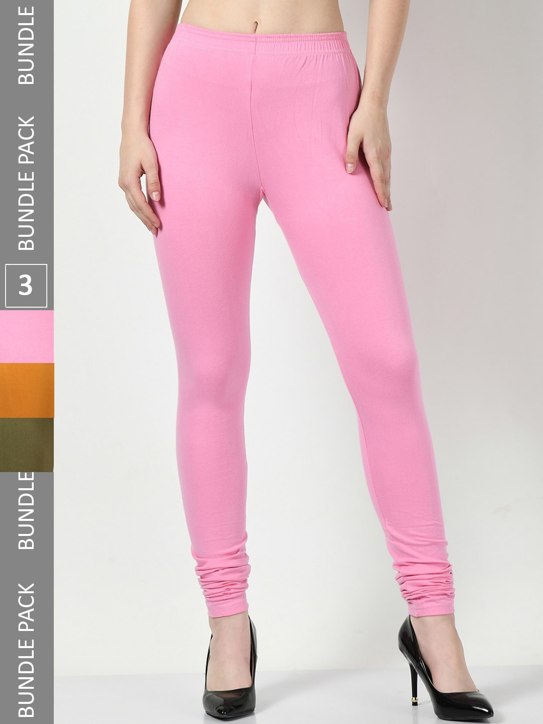 

BAESD Pack Of 3 Churidar Length Cotton Lycra Leggings, Pink