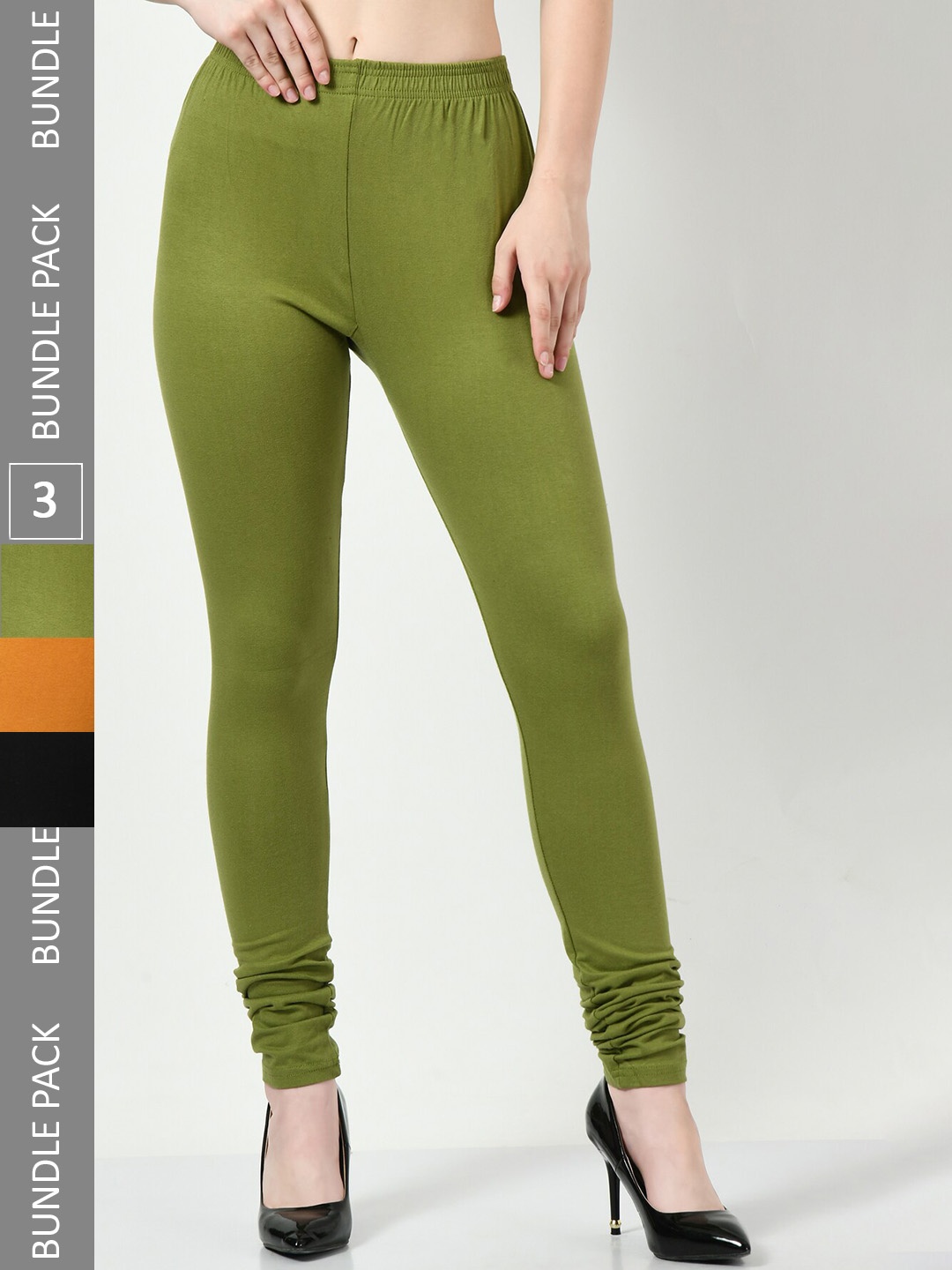 

BAESD Pack Of 3 Churidar-length Leggings, Olive