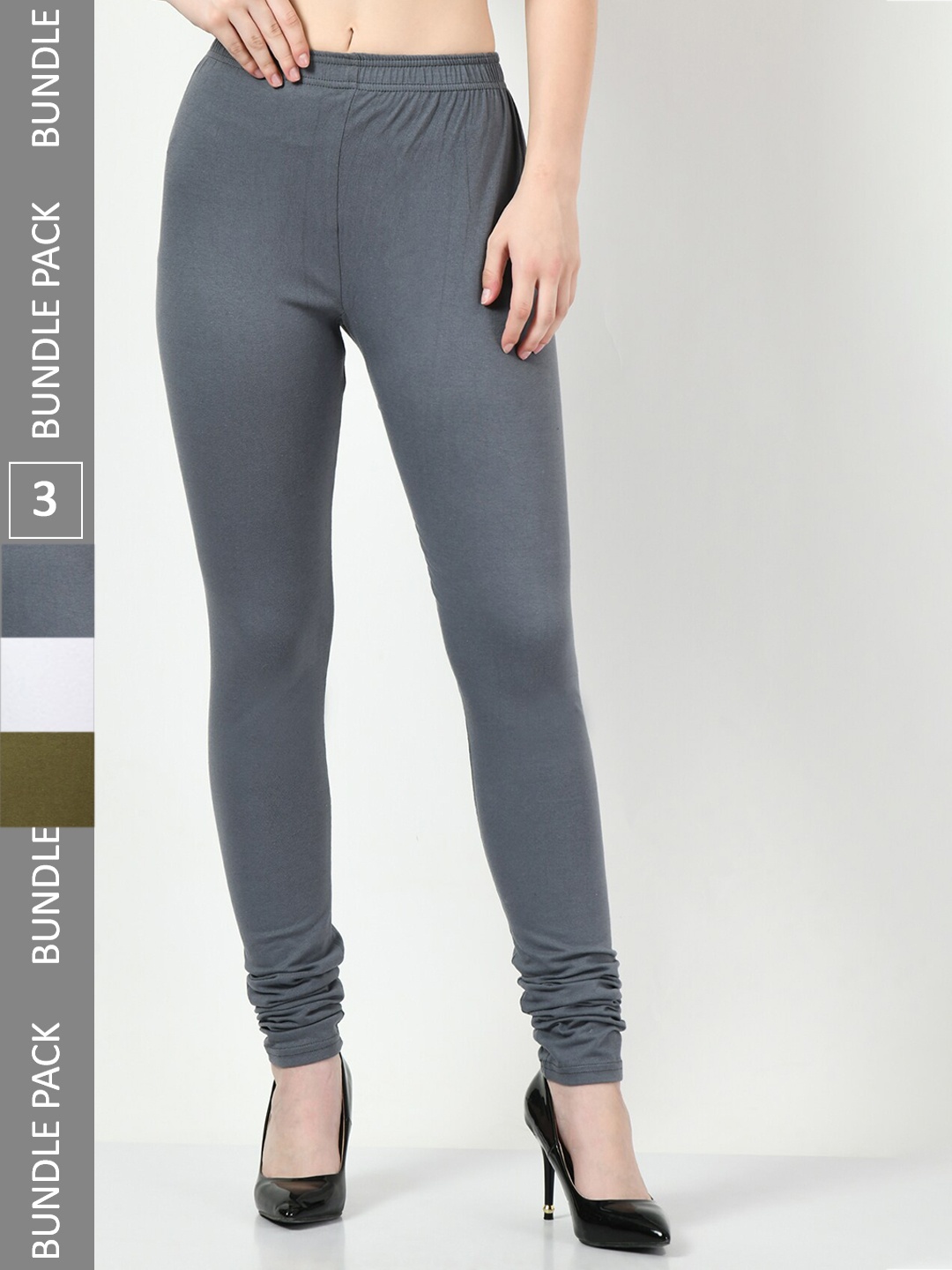 

BAESD Pack Of 3 Slim-Fit Soft Cotton Churidar-Length Leggings, Grey