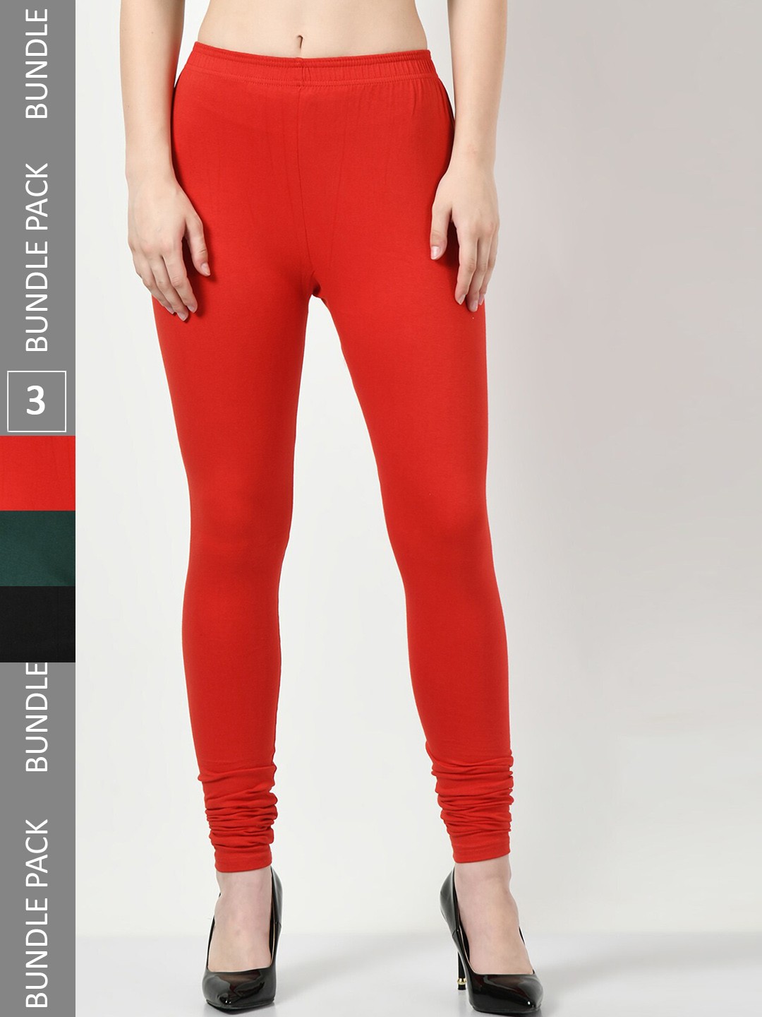 

BAESD Pack Of 3 Churidar-Length Leggings, Red