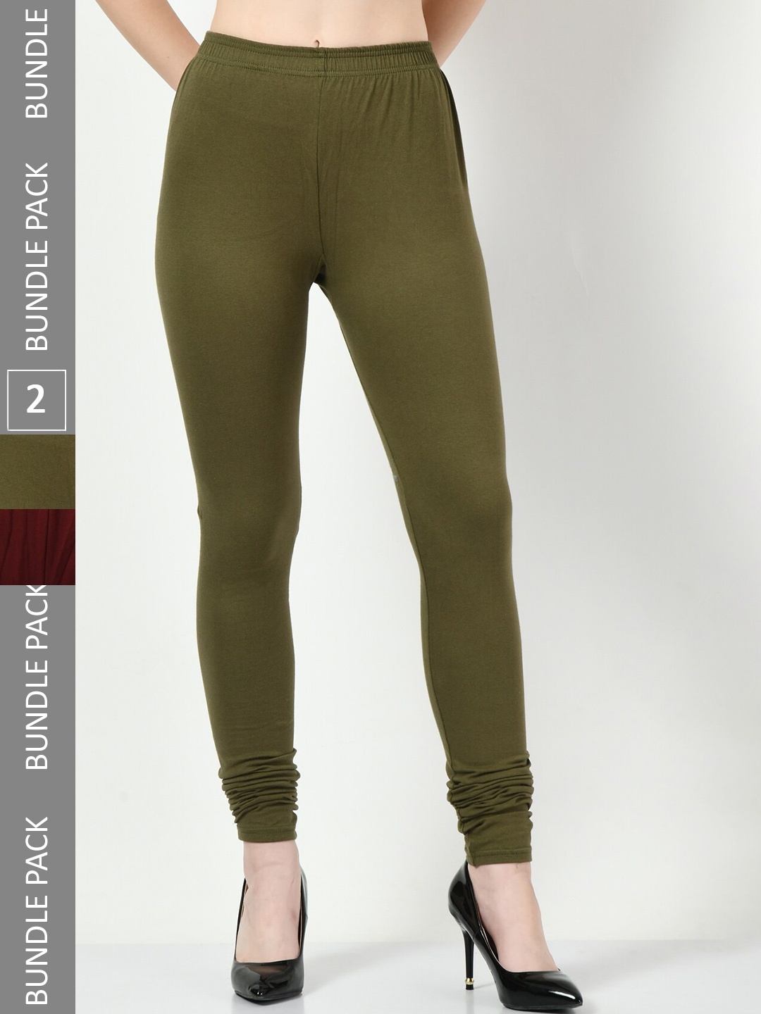 

BAESD Pack of 2 Churidar-Length Leggings, Olive