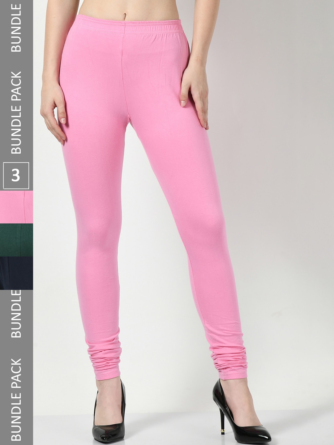

BAESD Women Pack Of 3 Churidar-length Leggings, Pink