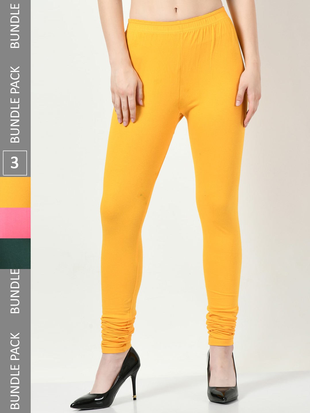 

BAESD Pack of 3 Soft Churidar-Length Cotton Lycra Legging, Yellow
