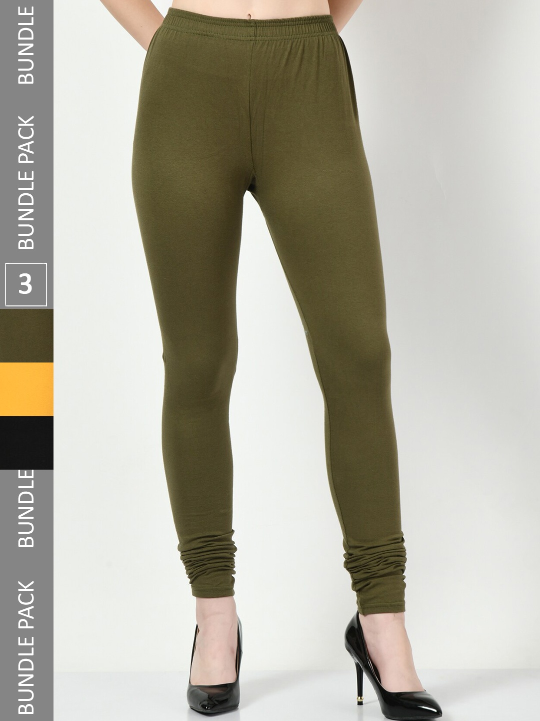 

BAESD Pack Of 3 Churidar Length Cotton Lycra Leggings, Yellow