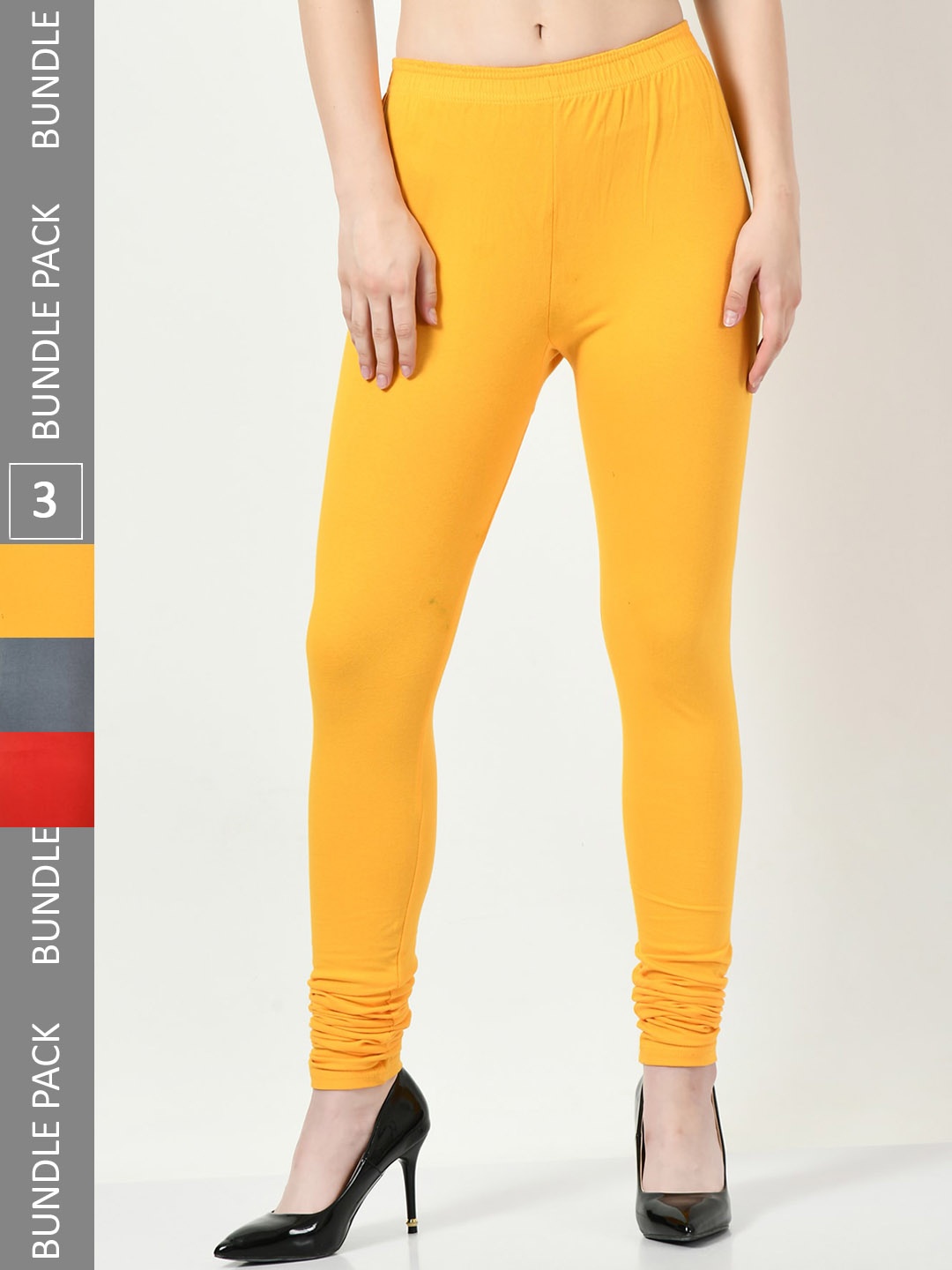 

BAESD Pack Of 3 Churidar Length Cotton Leggings, Yellow