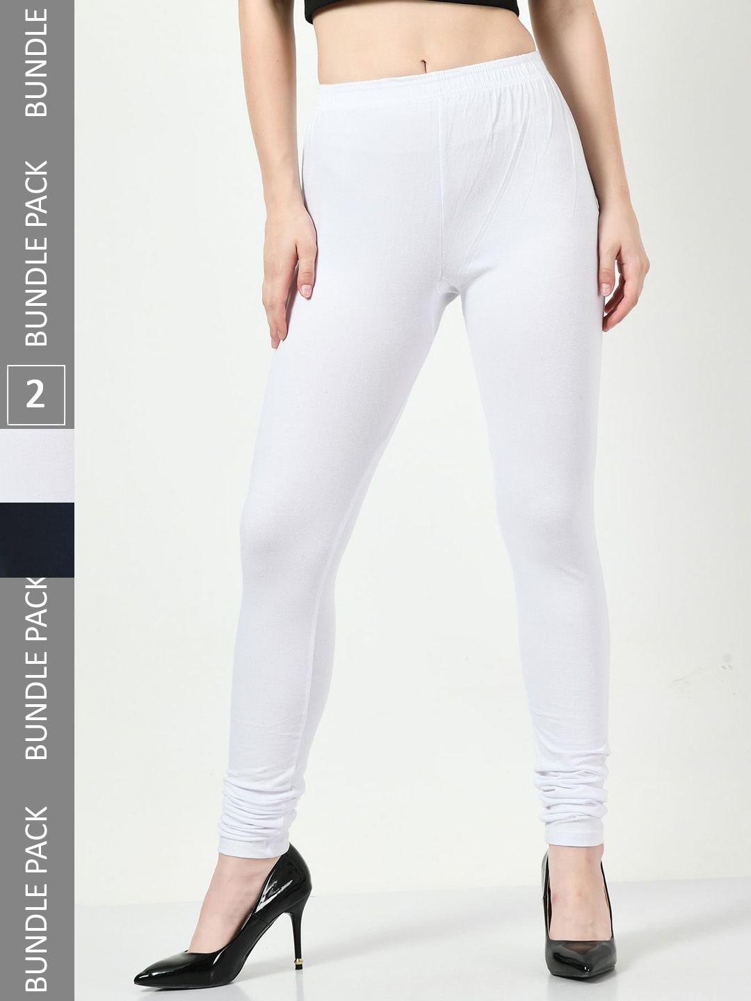 

BAESD Women Pack Of 2 Churidar-length Leggings, White