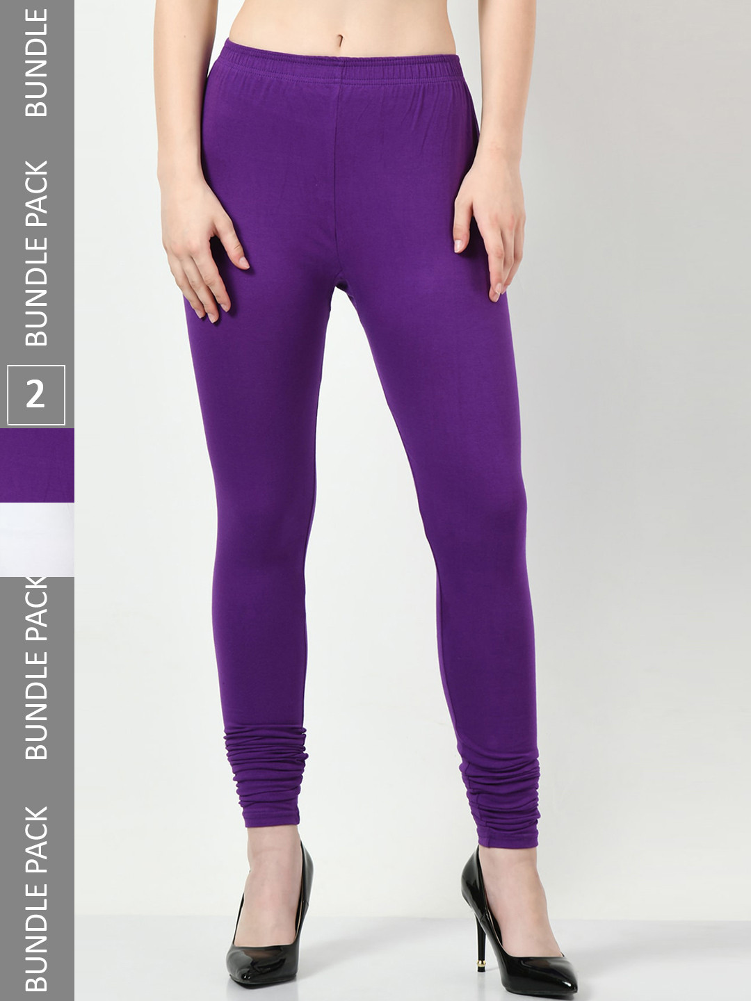 

BAESD Pack Of 2 Mid-Rise Churidar-Length Cotton Lycra Leggings, Purple
