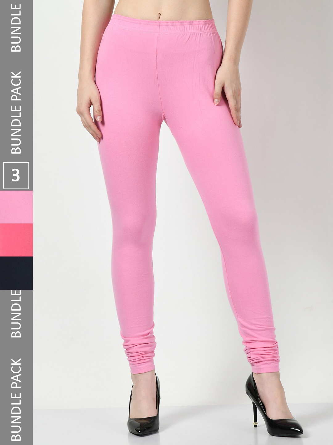 

BAESD Pack Of 3 Churidar Length Cotton Lycra Leggings, Pink