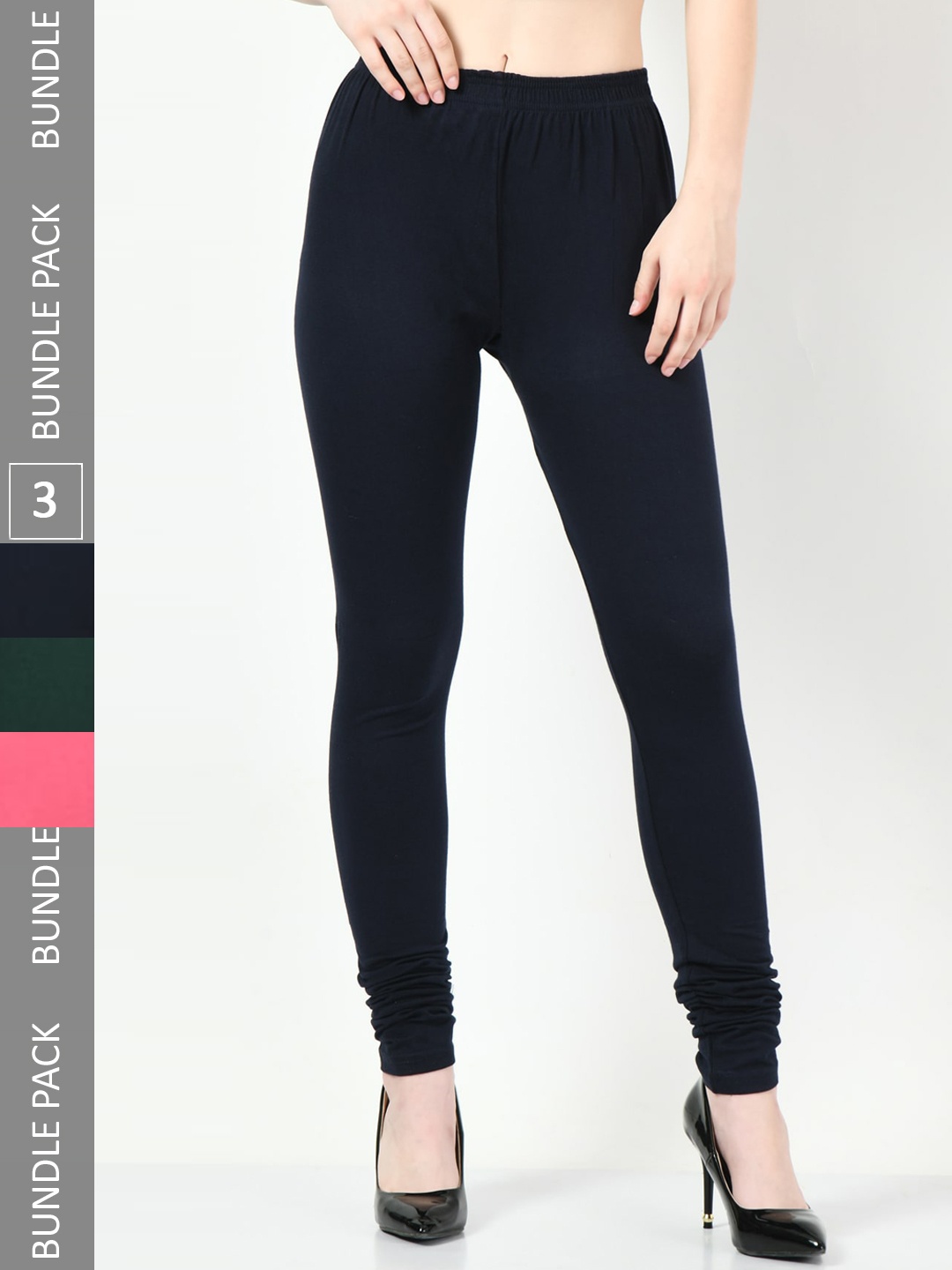 

BAESD Women Pack of 3 Churidar-Length Leggings, Black