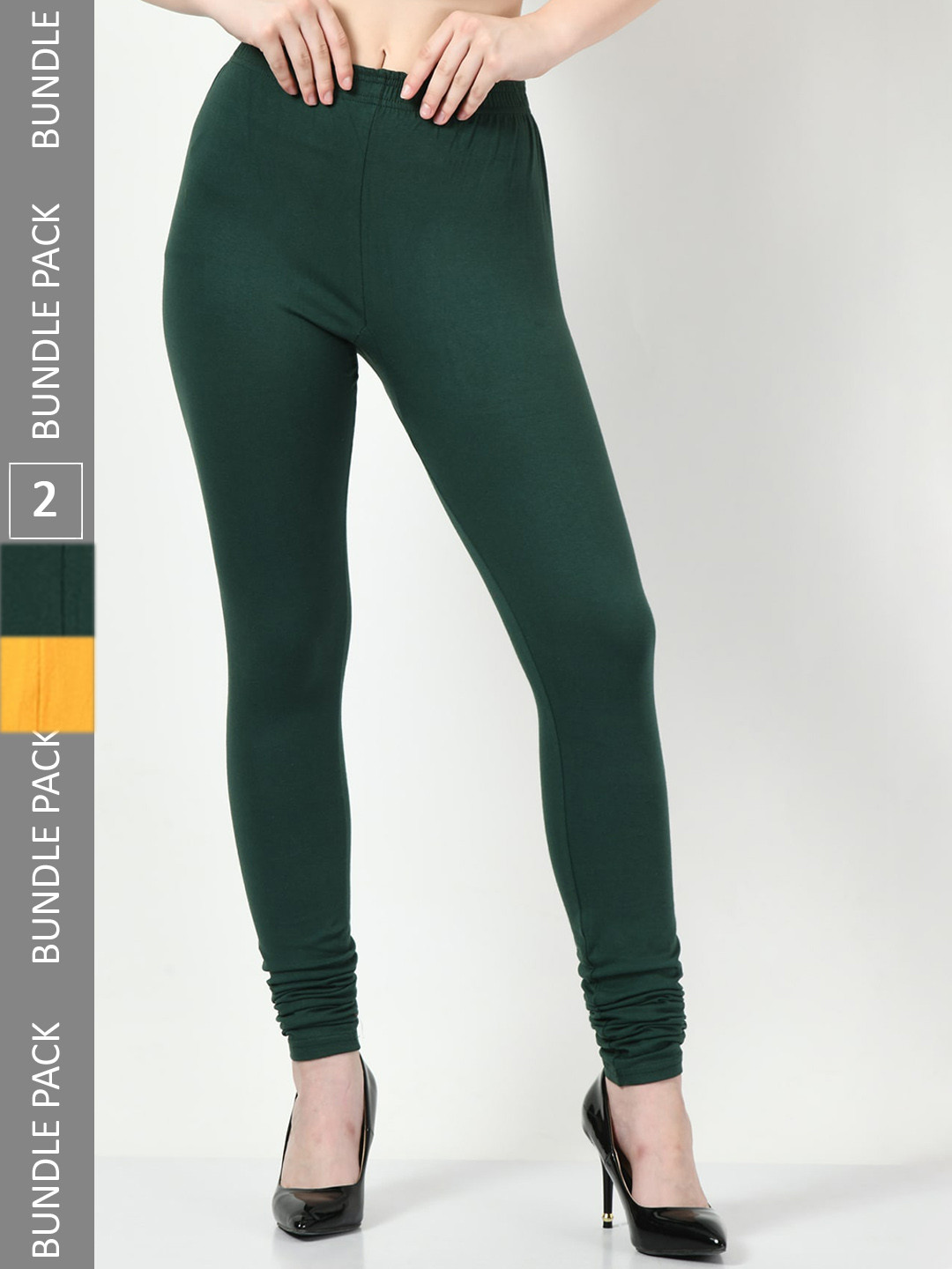 

BAESD Pack of 2 Churidar Length Cotton Leggings, Green