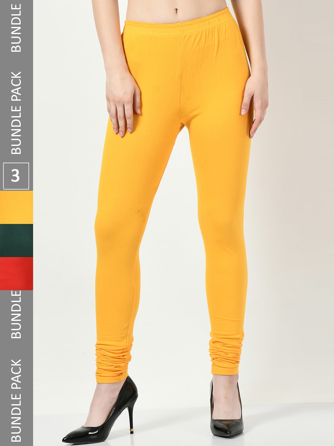 

BAESD Pack Of 3 Cotton Lycra Churidar-length Leggings, Yellow