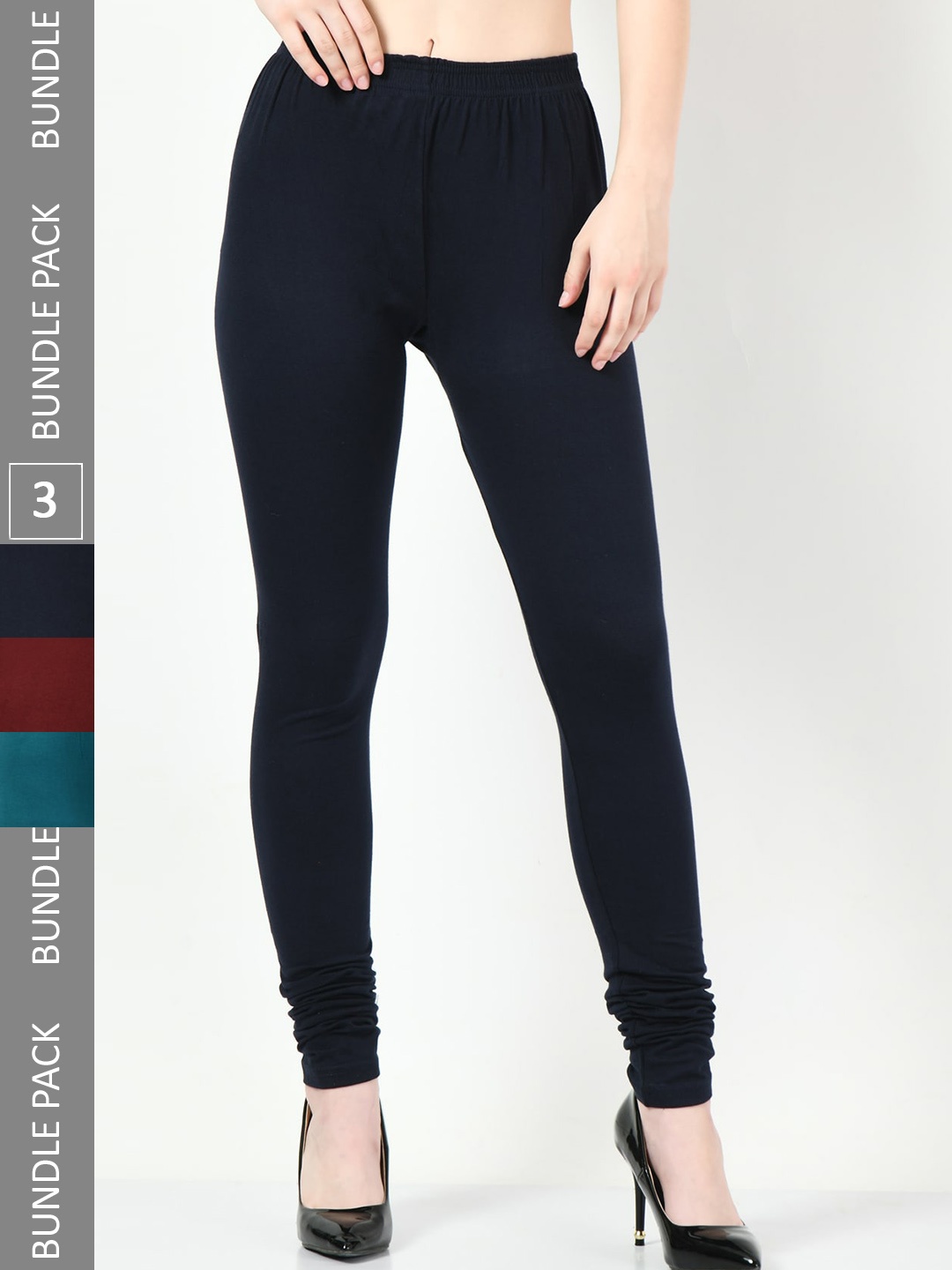 

BAESD Women Pack Of 3 Churidar-length Cotton Leggings, Teal