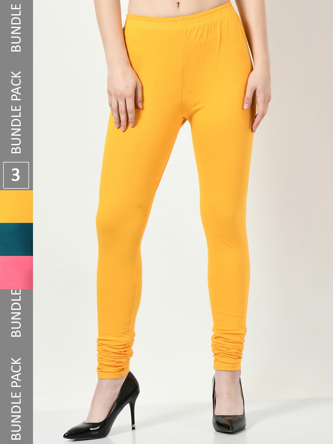 

BAESD Pack Of 3 Churidar Length Cotton Lycra Leggings, Yellow