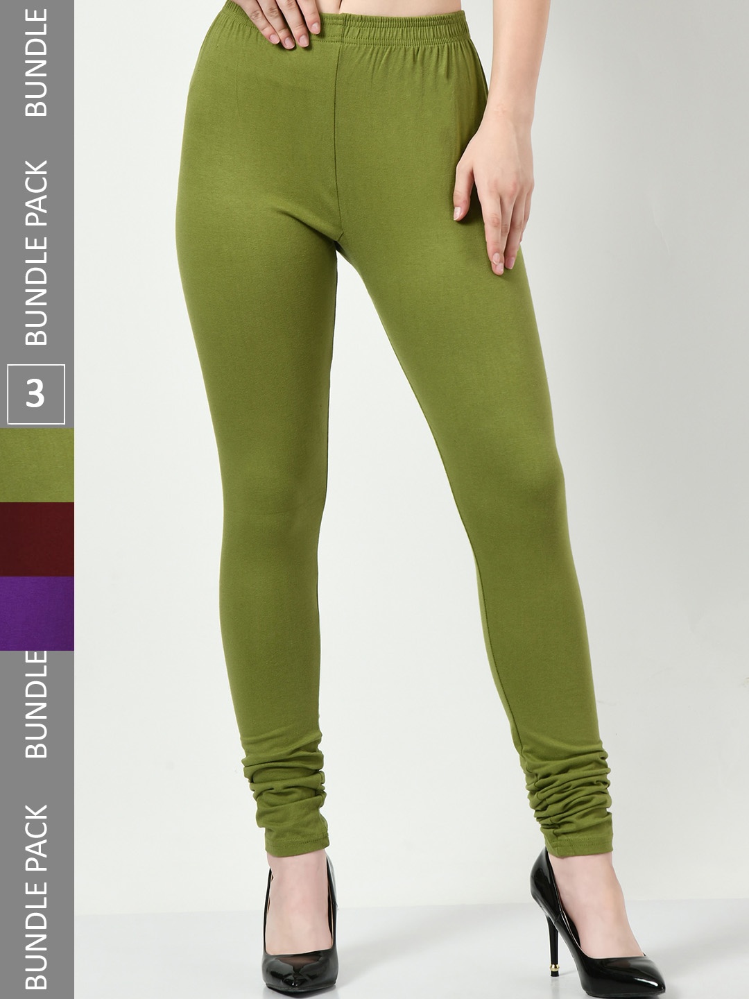 

BAESD Pack of 3 Churidar Length Cotton Leggings, Green