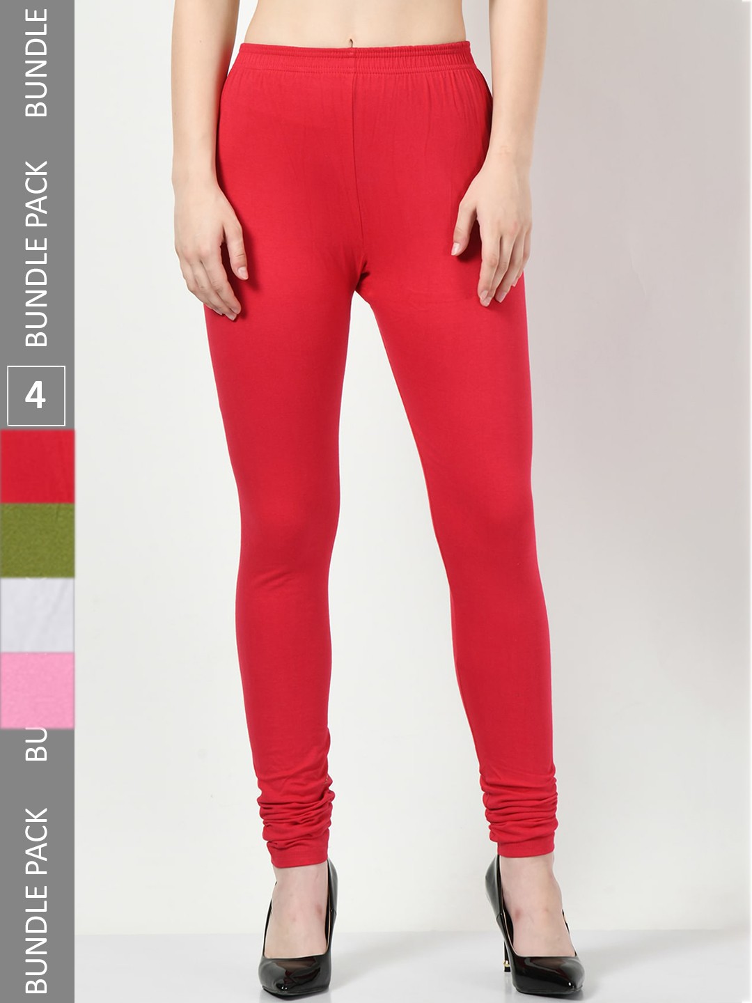 

BAESD Pack Of 4 Churidar Length Leggings, Red