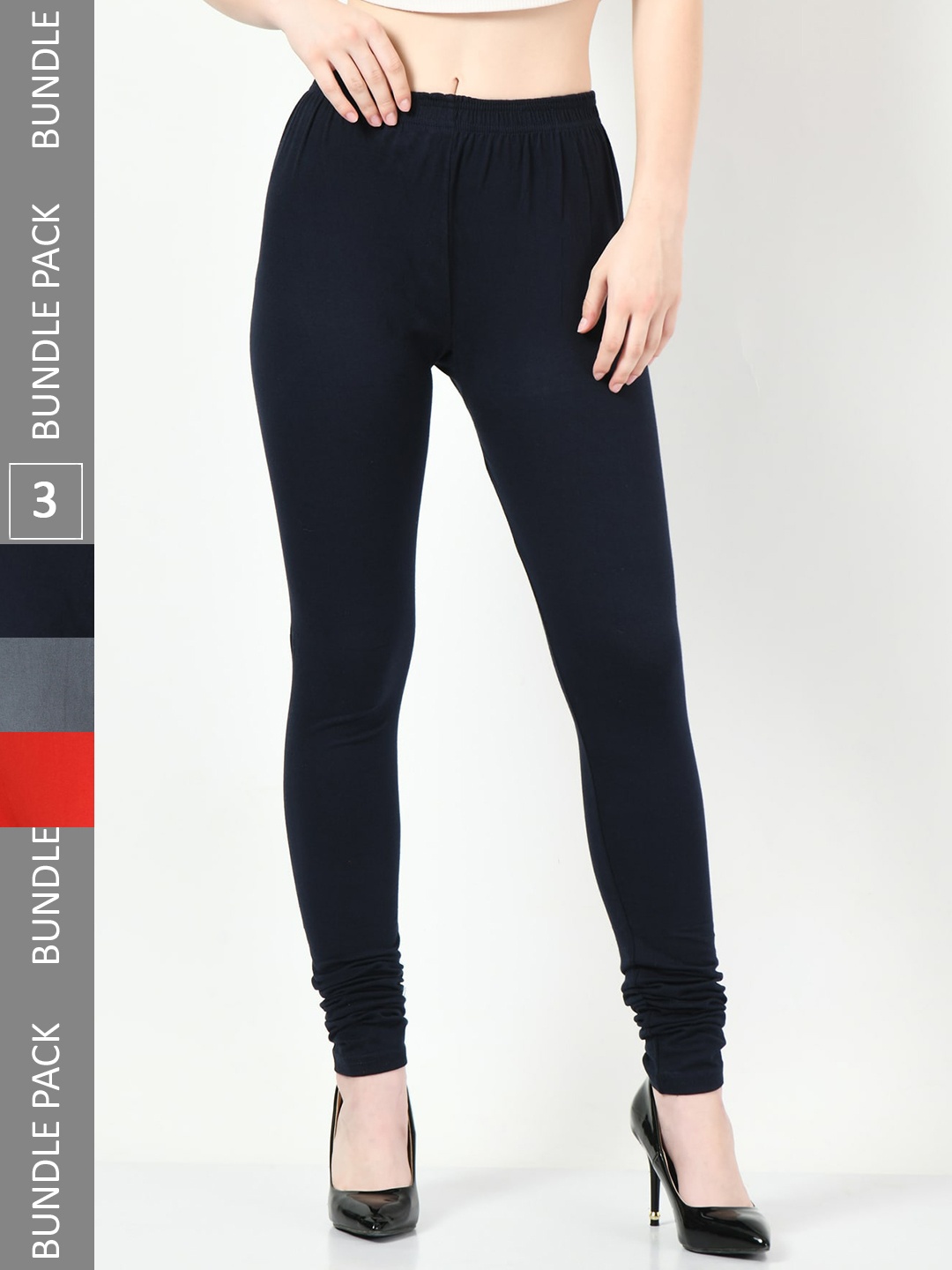 

BAESD Pack of 3 Churidar-Length Cotton Leggings, Black