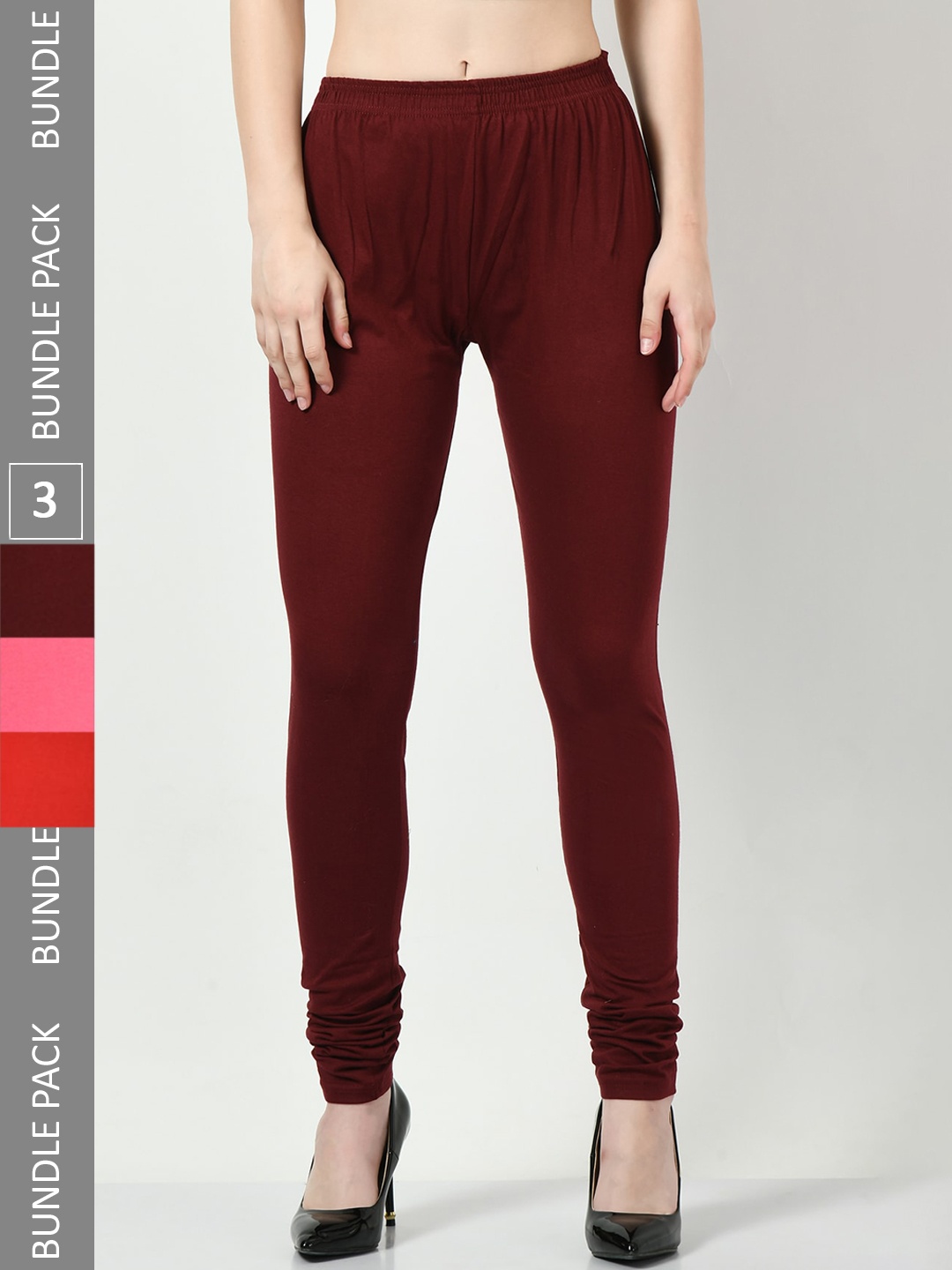 

BAESD Pack Of 3 Slim-Fit Churidar Length Leggings, Maroon