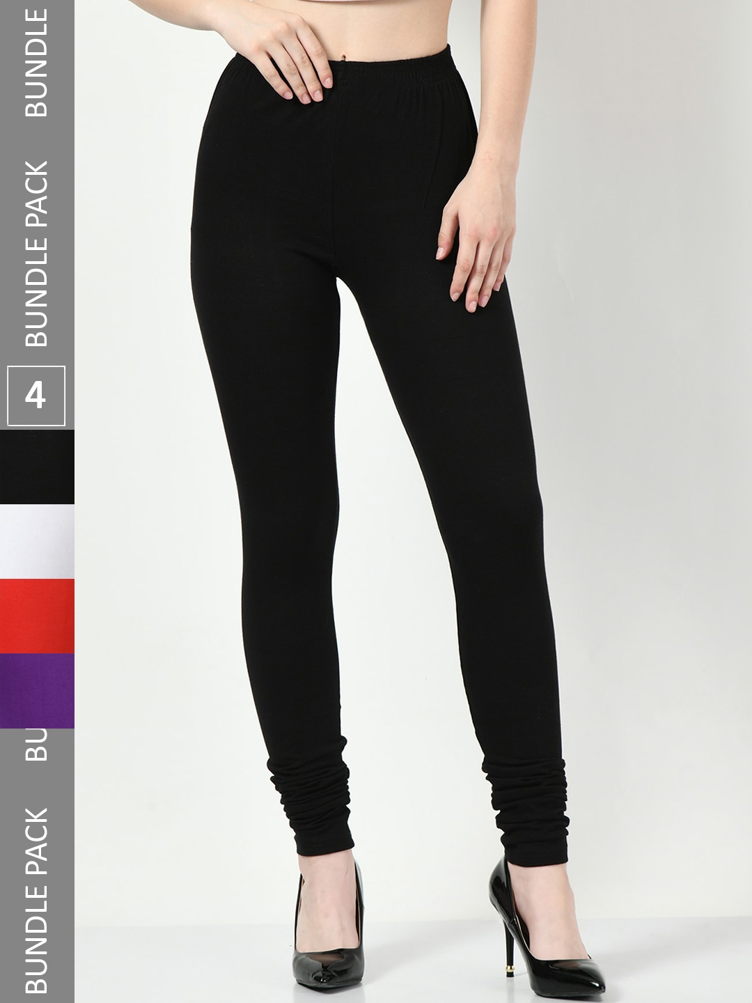 

BAESD Pack Of 4 Slim-Fit Churidar Length Leggings, Black