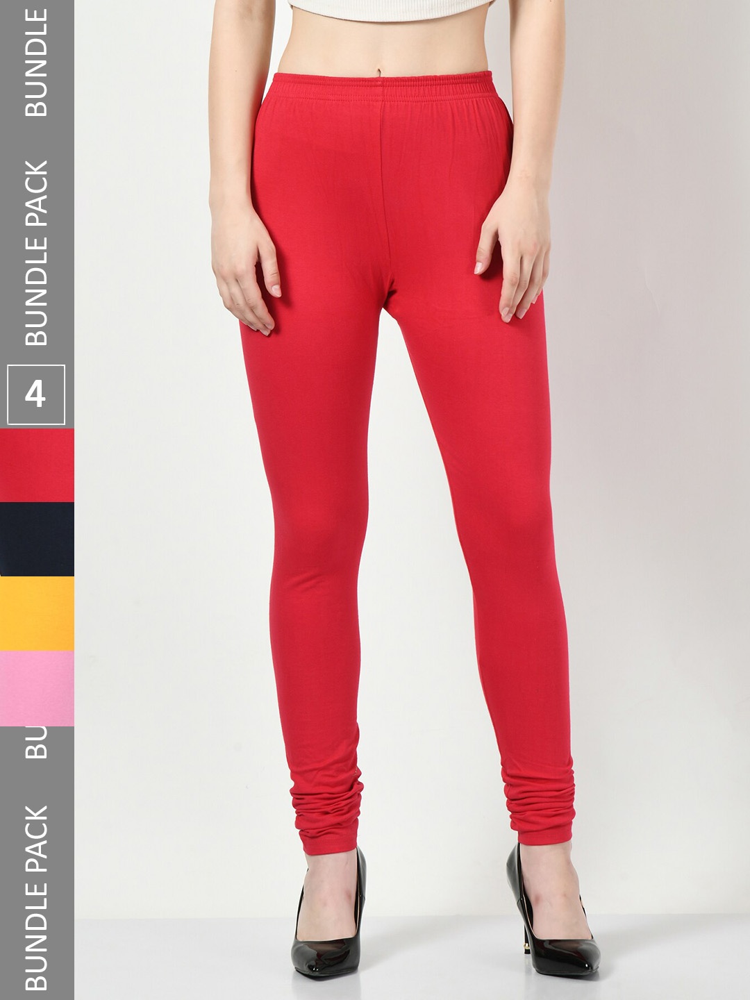 

BAESD Pack of 4 Churidar-Length Leggings, Red