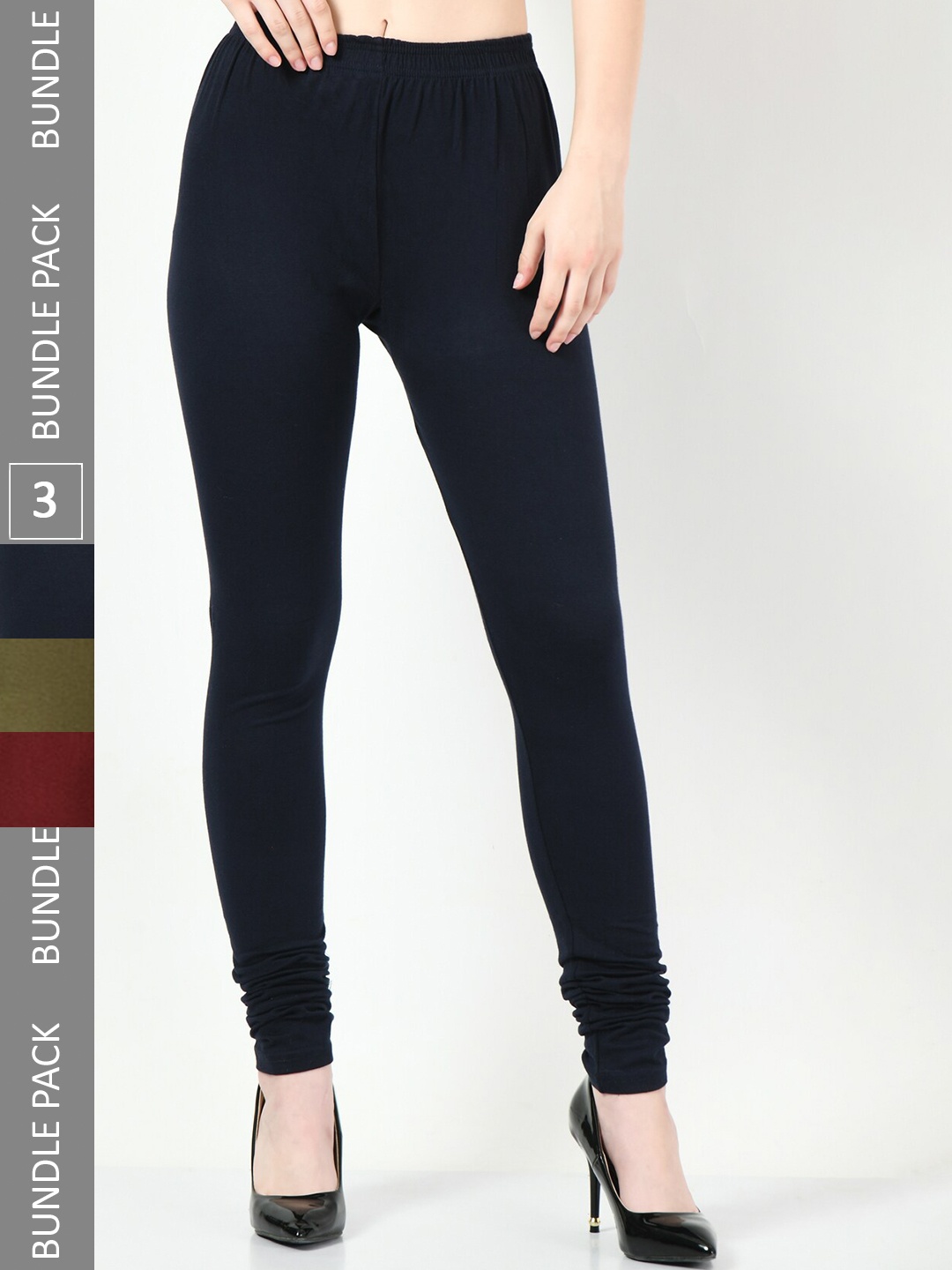 

BAESD Pack Of 3 Churidar-length Leggings, Navy blue
