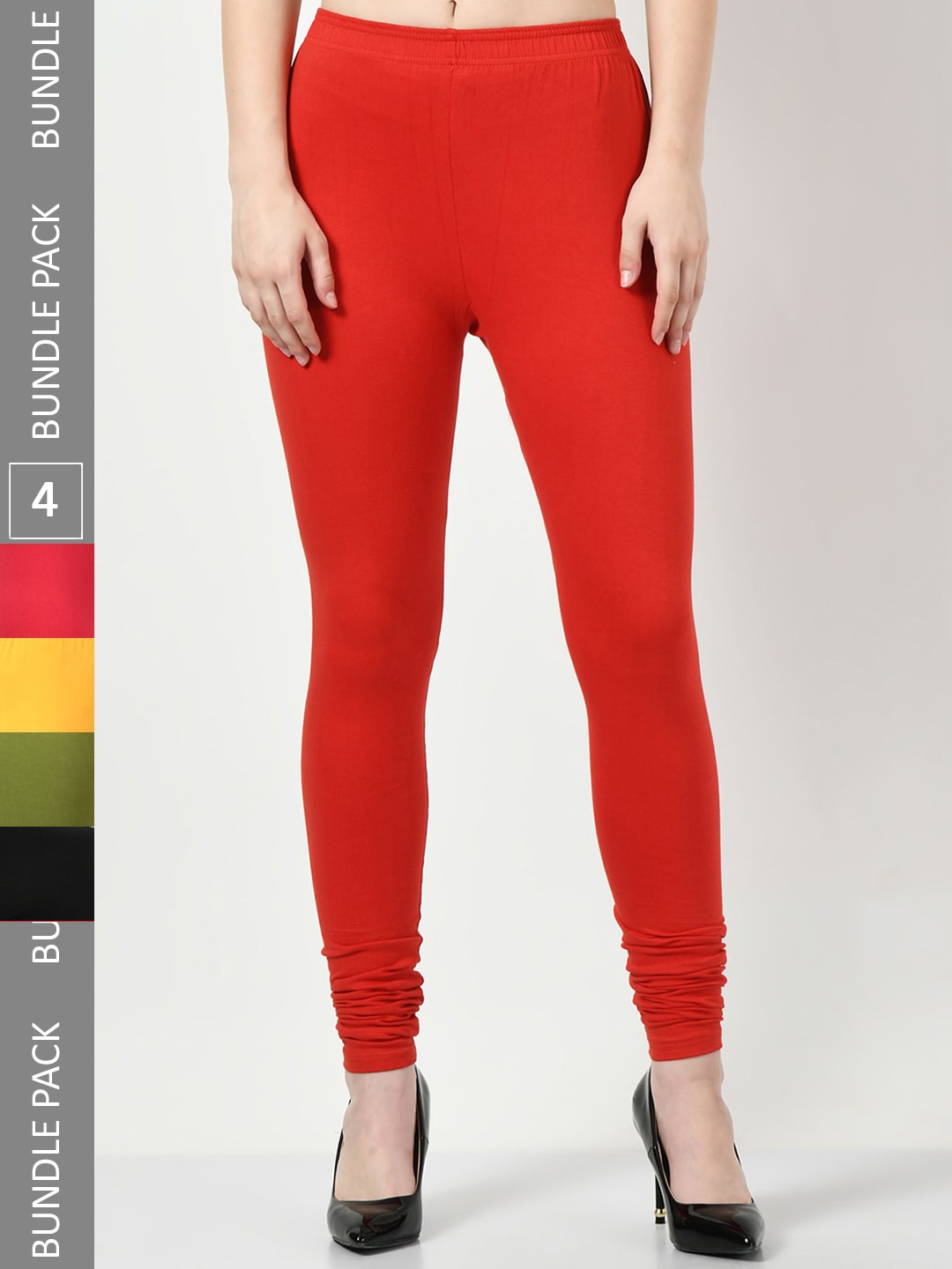 

BAESD Pack of 4 Churidar-Length Cotton Lycra Leggings, Red