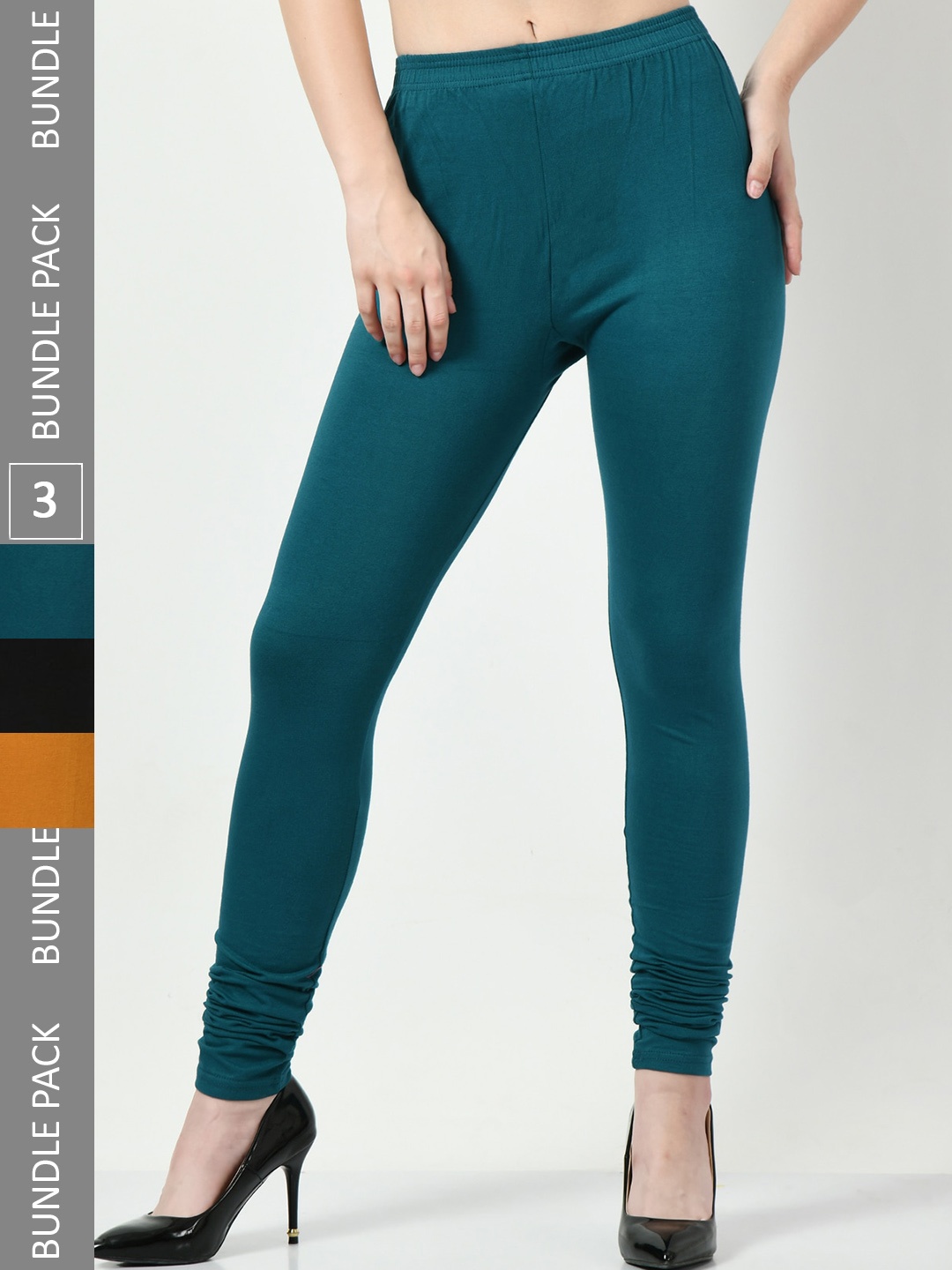 

BAESD Pack Of 3 Cotton Lycra Churidar-Length Leggings, Teal