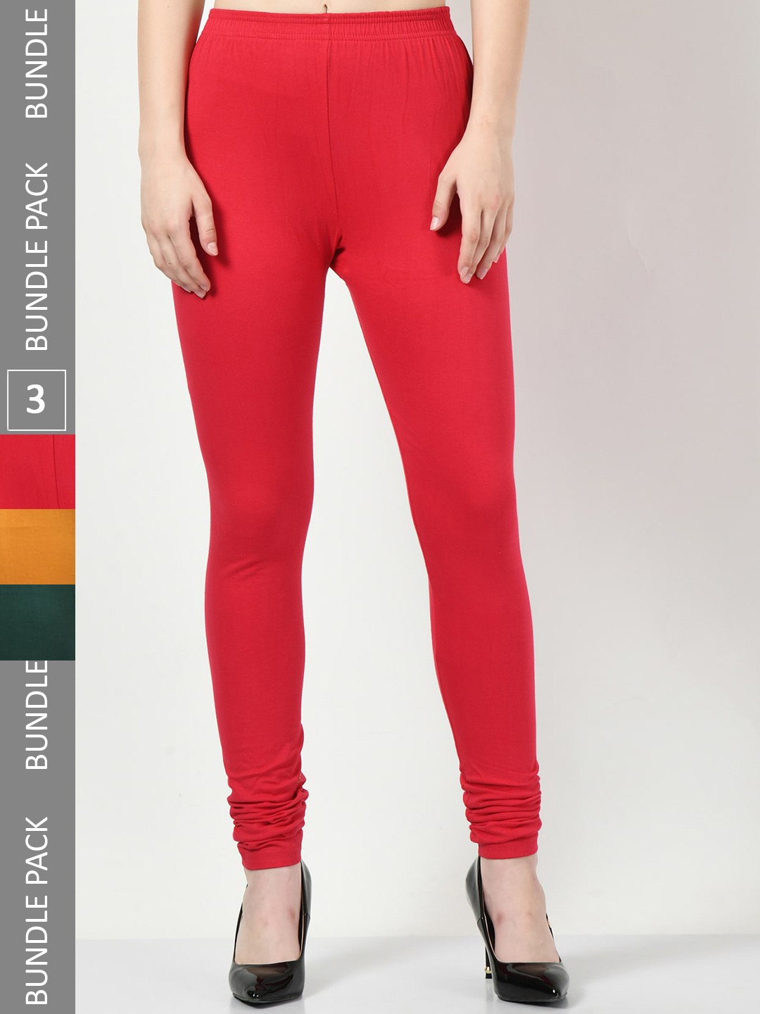 

BAESD Women Pack Of 3 Churidar-length Leggings, Red