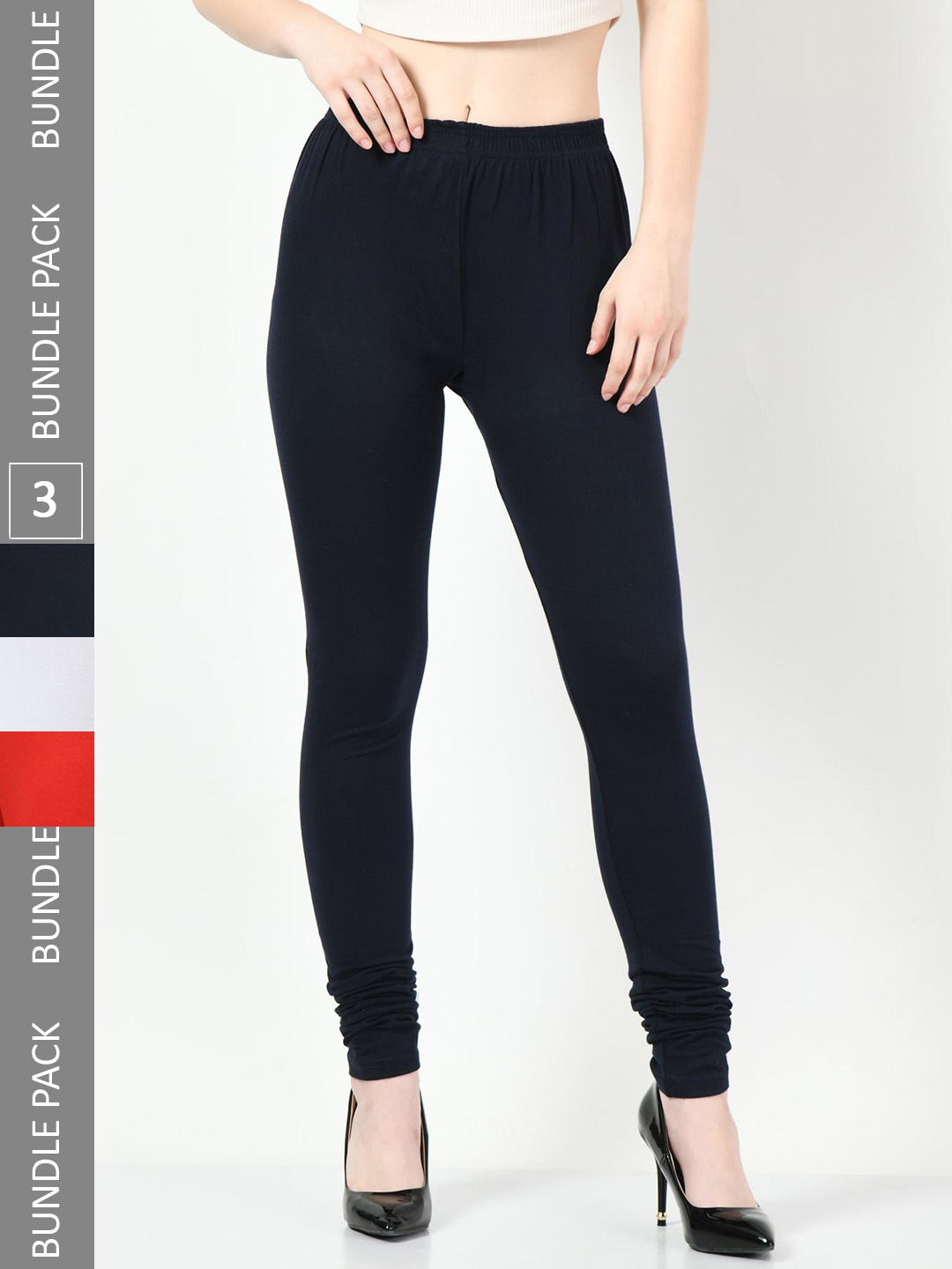 

BAESD Women Pack Of 3 Churidar Length Leggings, Navy blue