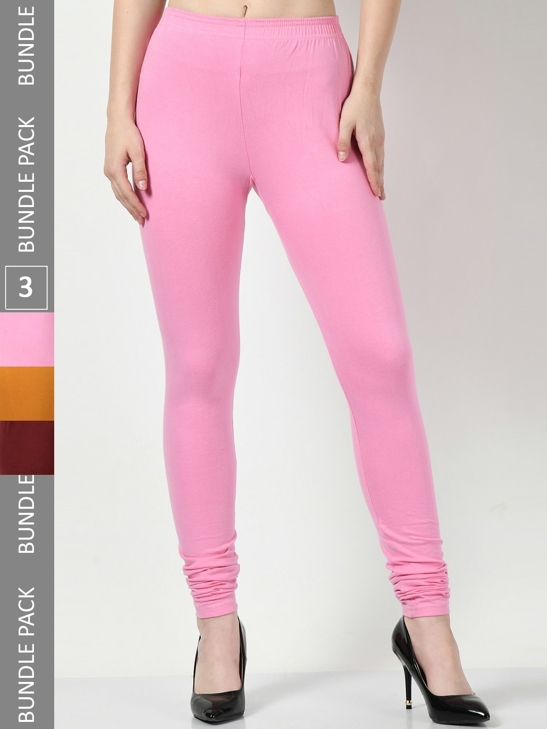 

BAESD Pack of 3 Super Soft Churidar-Length Leggings, Pink