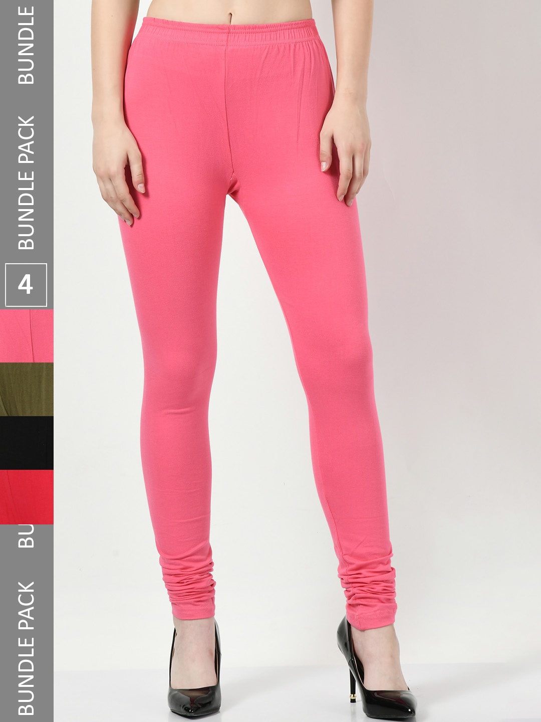 

BAESD Pack of 4 Cotton Lycra Churidar-Length Leggings, Pink